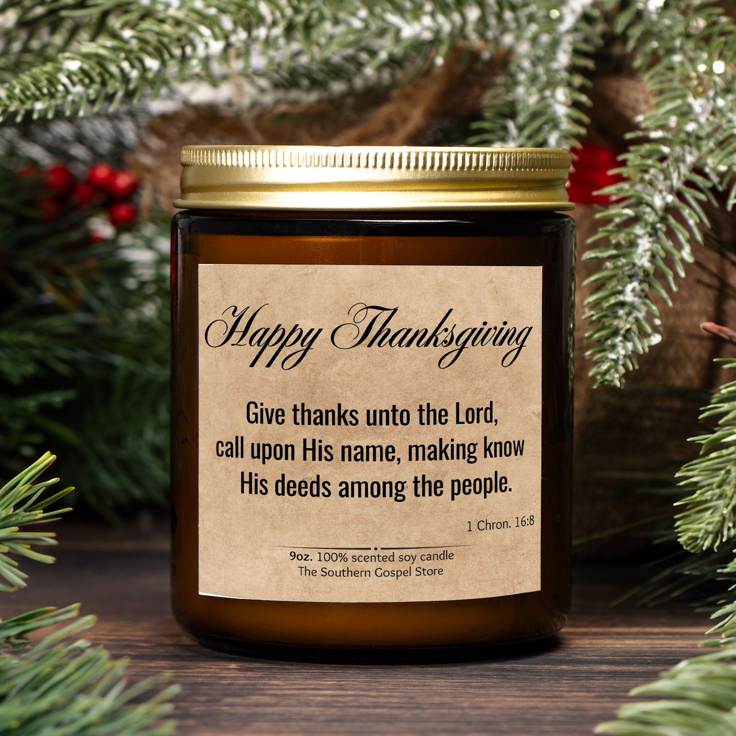 Give Thanks Unto The Lord Thanksgiving Candle Amber Jar 9oz