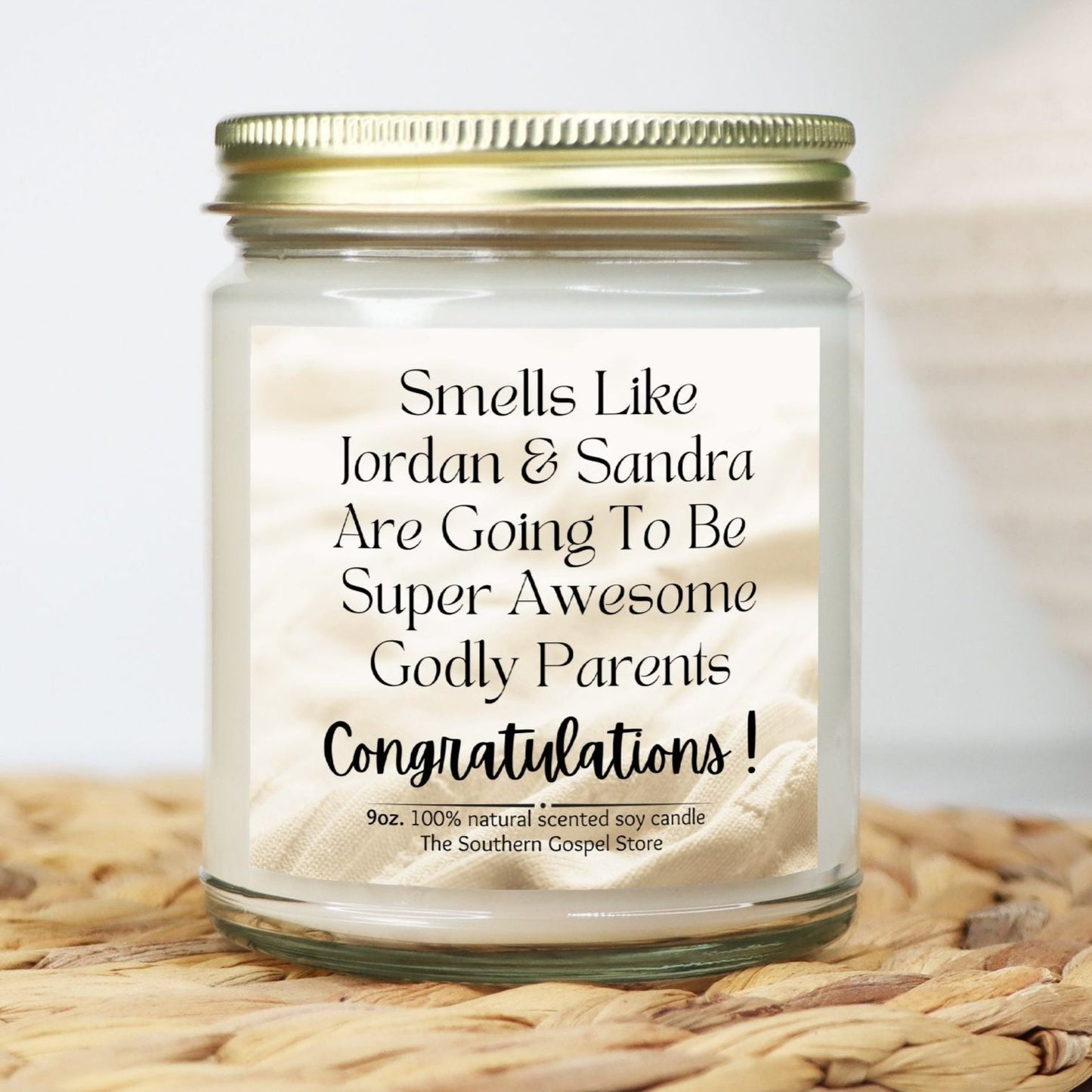 Personalized New Godly Parents Candle Clear Jar - 9oz