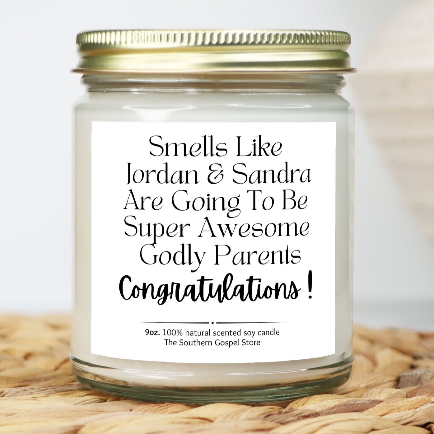 Personalized New Godly Parents Candle Clear Jar 9oz