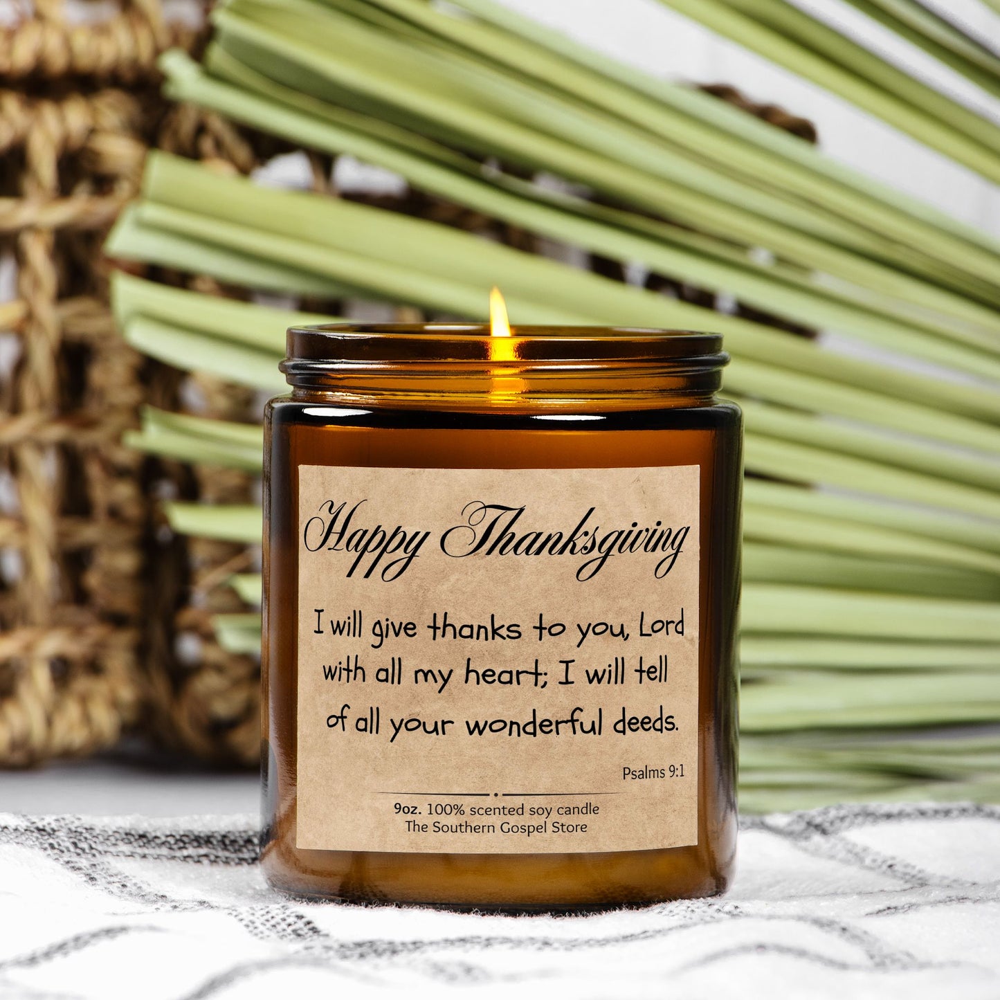 I Will Give Thanks To You Thanksgiving Candle Amber Jar 9oz