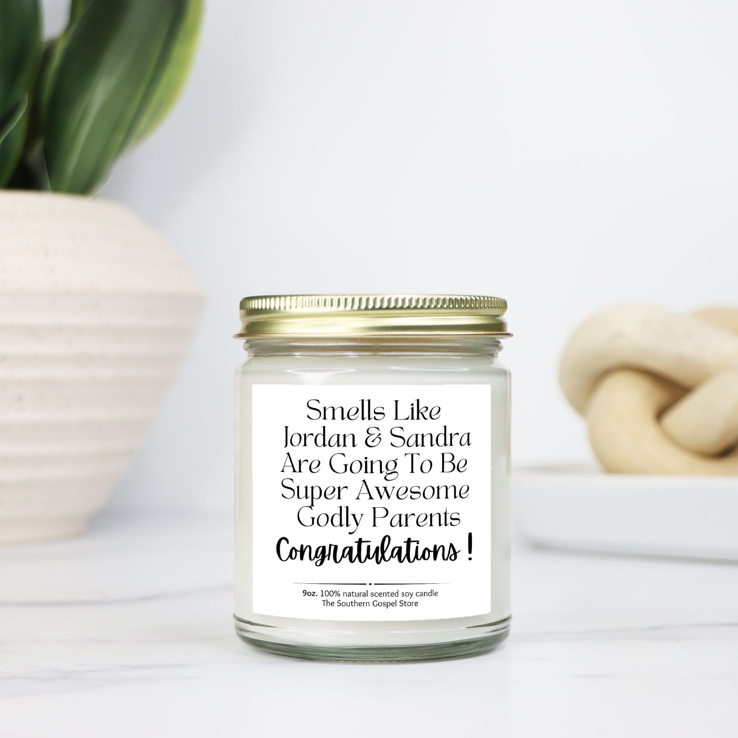 Personalized New Godly Parents Candle Clear Jar 9oz