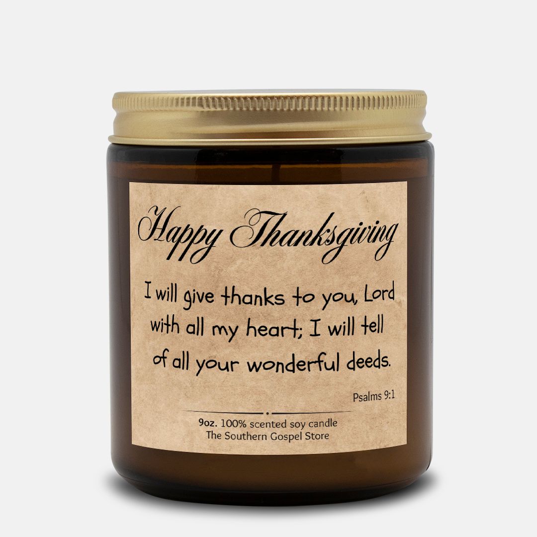 I Will Give Thanks To You Thanksgiving Candle Amber Jar 9oz
