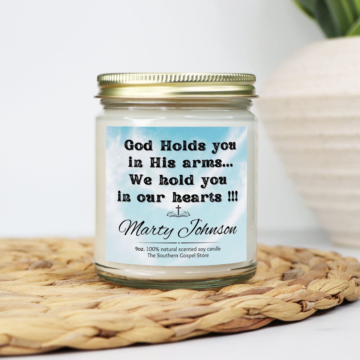 Personalize God Holds You In His Arms Candle Clear Jar - 9oz