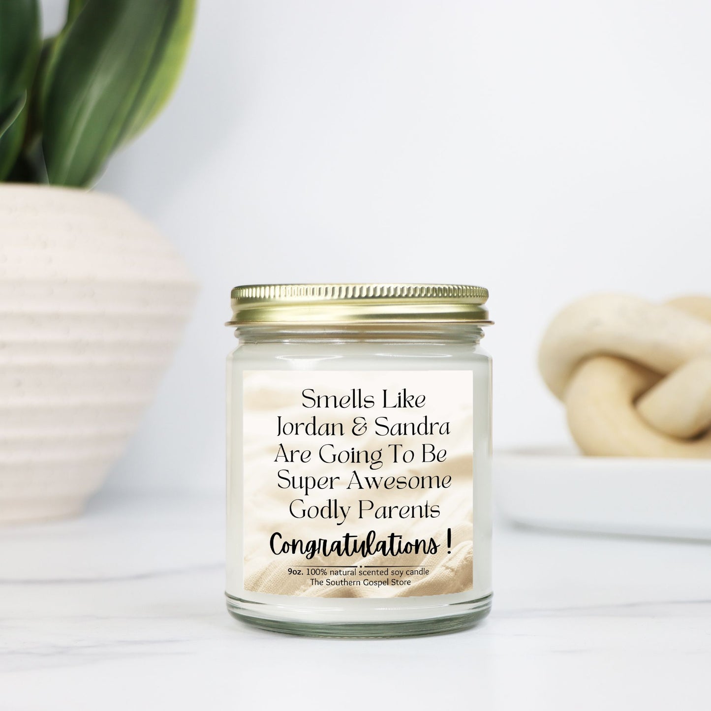 Personalized New Godly Parents Candle Clear Jar - 9oz