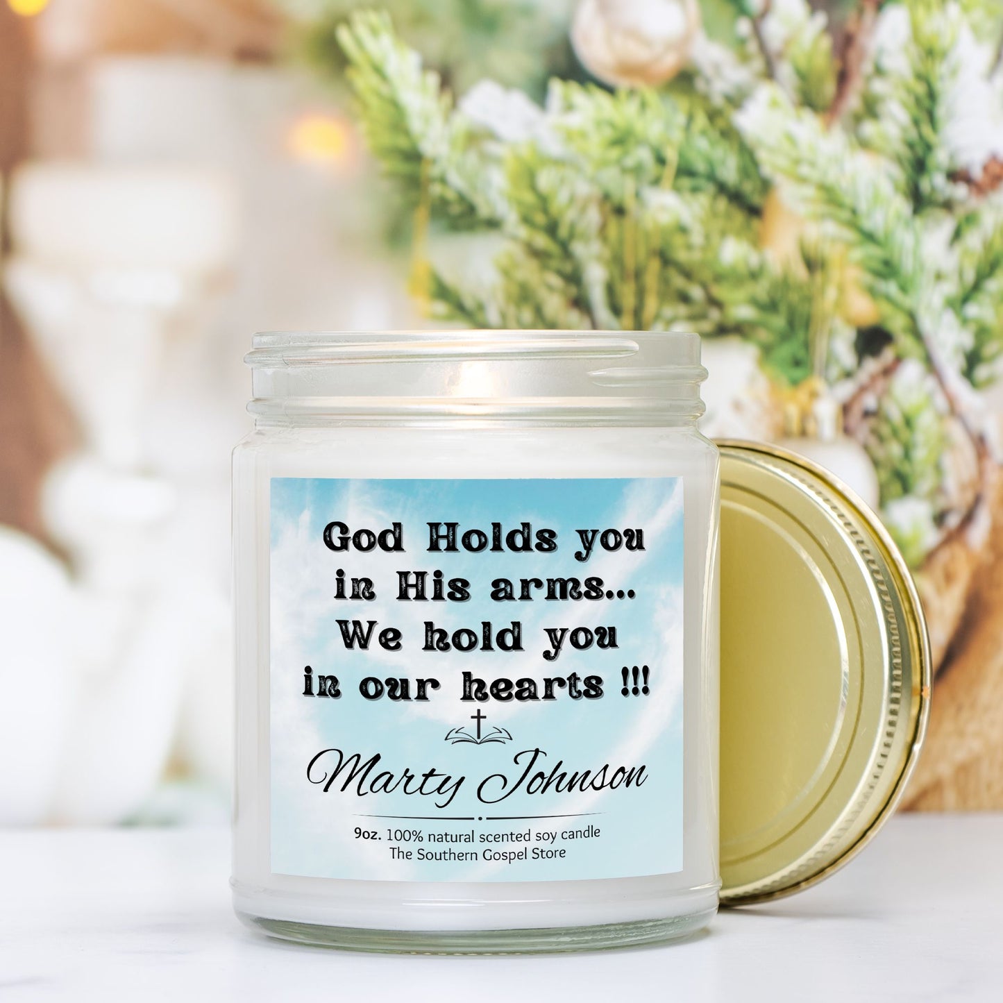 Personalize God Holds You In His Arms Candle Clear Jar - 9oz