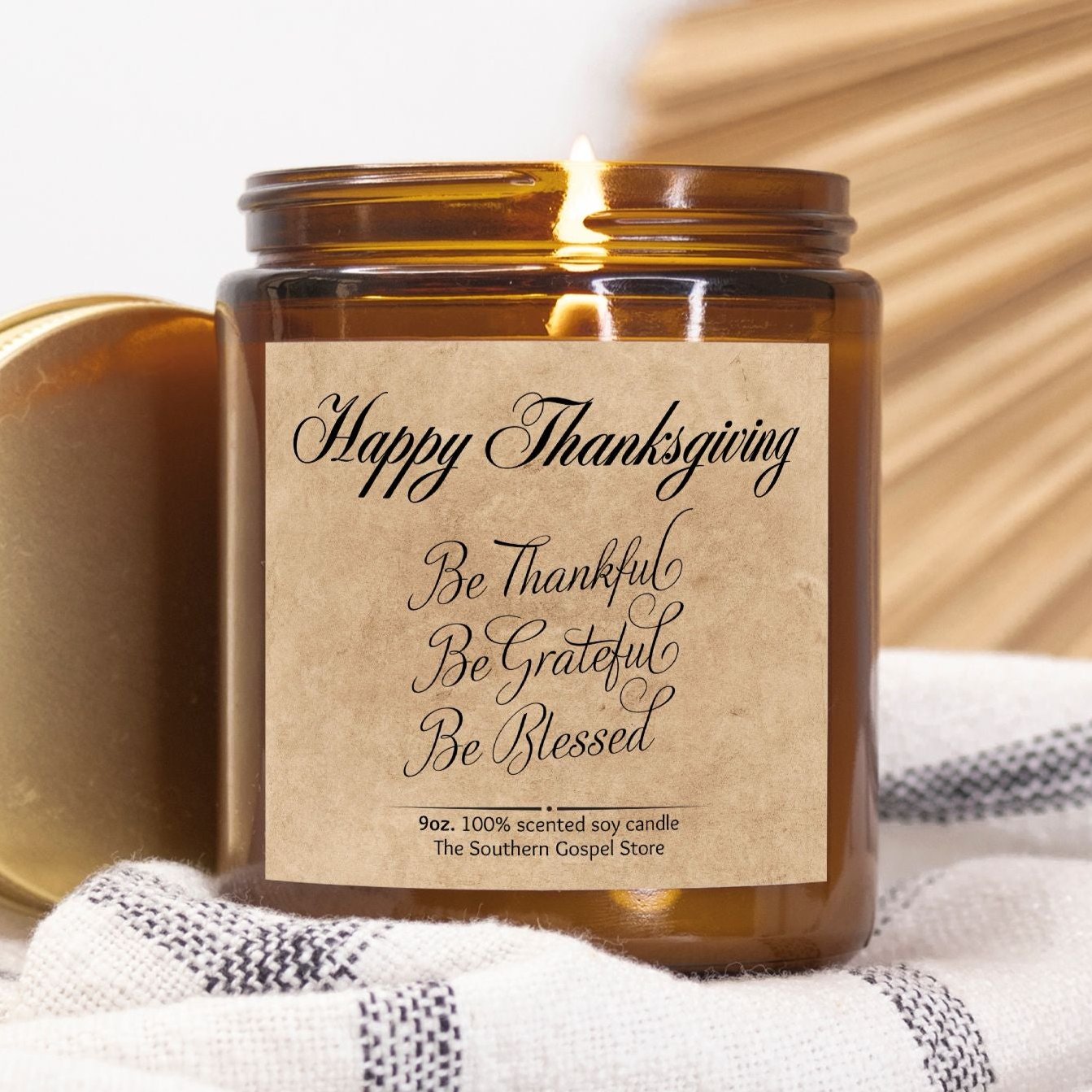 Be Thankful Be Grateful Be Blessed Thanksgiving Candle Amber Jar 9oz
