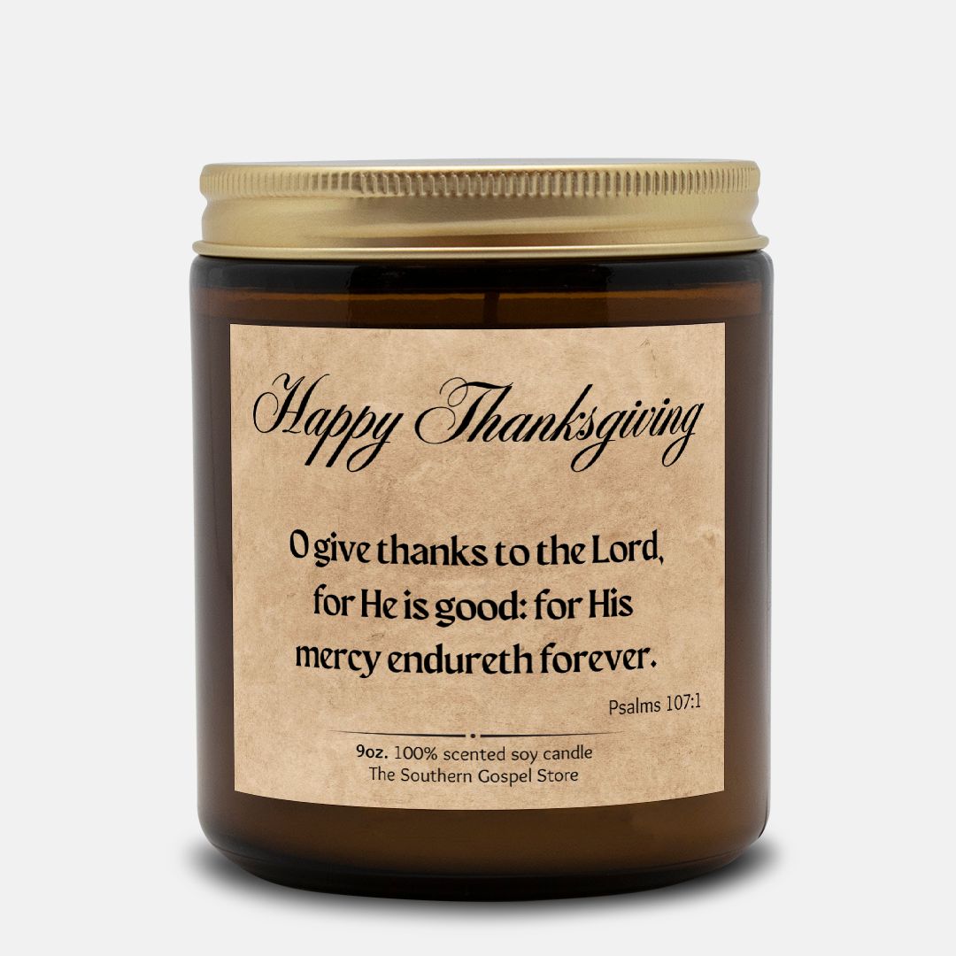 O Give Thanks To The Lord Thanksgiving Candle Amber Jar 9oz
