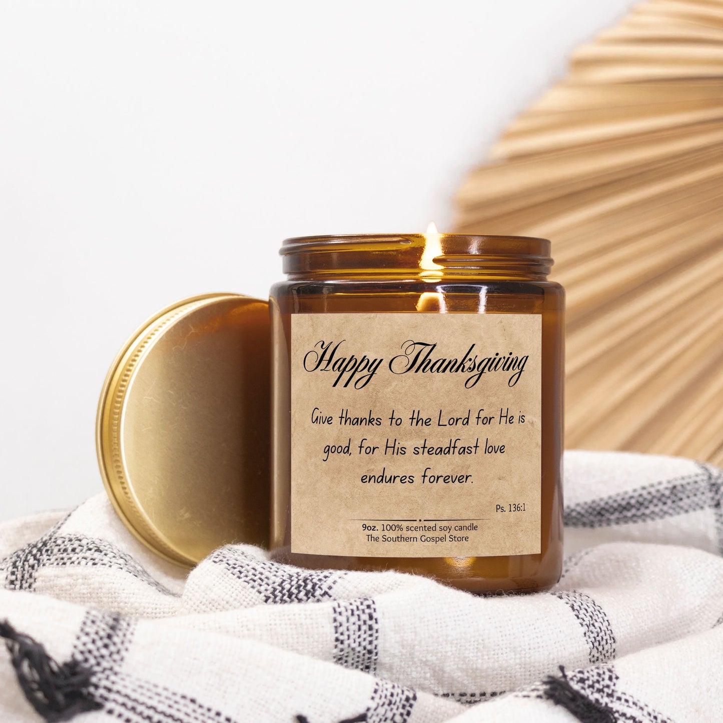 Give Thanks To The Lord Thanksgiving Candle Amber Jar 9oz