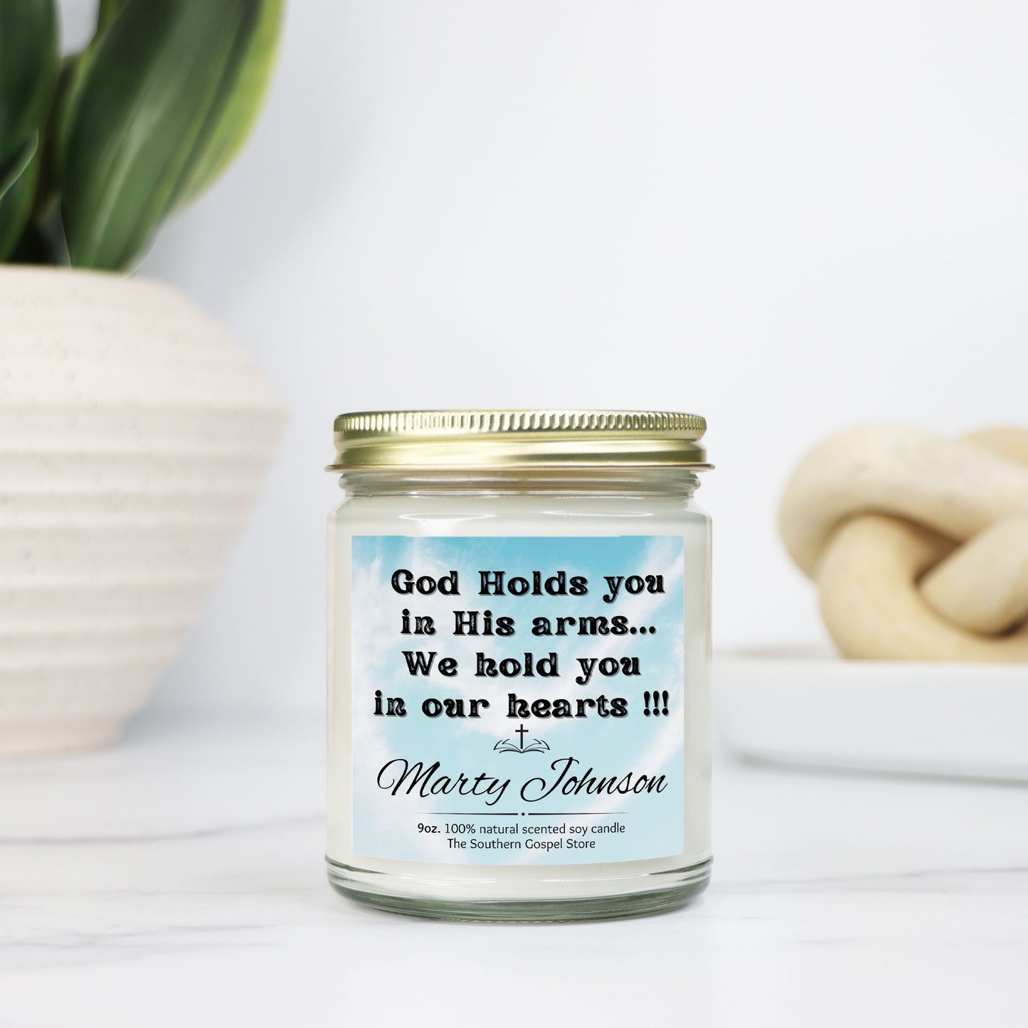 Personalize God Holds You In His Arms Candle Clear Jar - 9oz