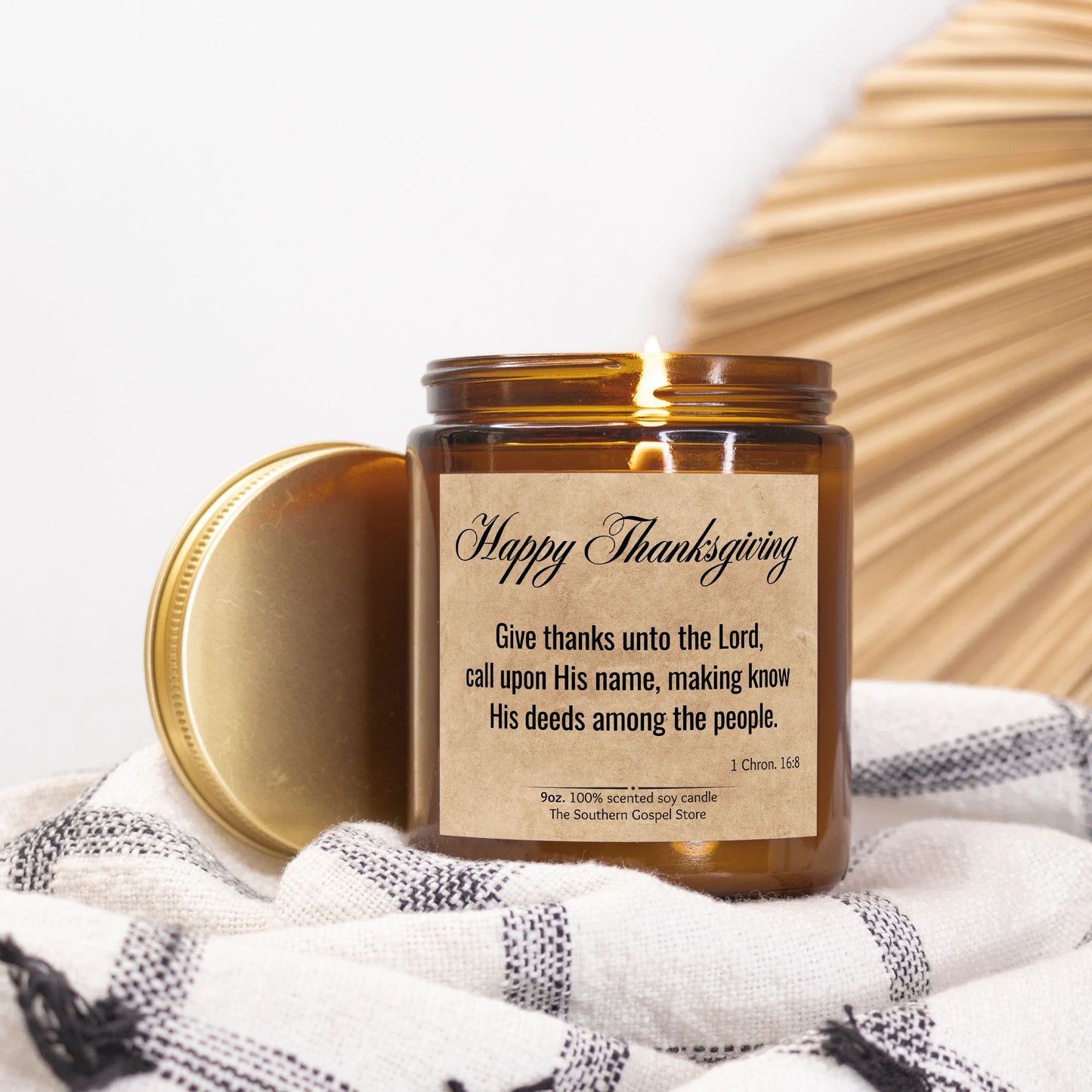 Give Thanks Unto The Lord Thanksgiving Candle Amber Jar 9oz