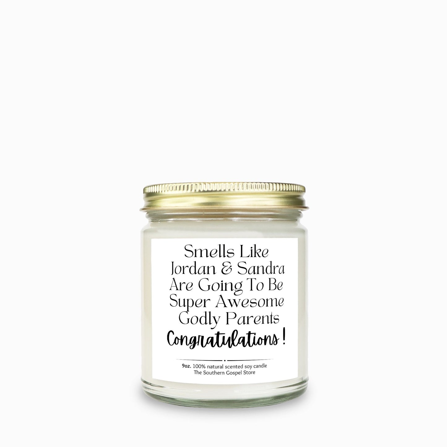 Personalized New Godly Parents Candle Clear Jar 9oz