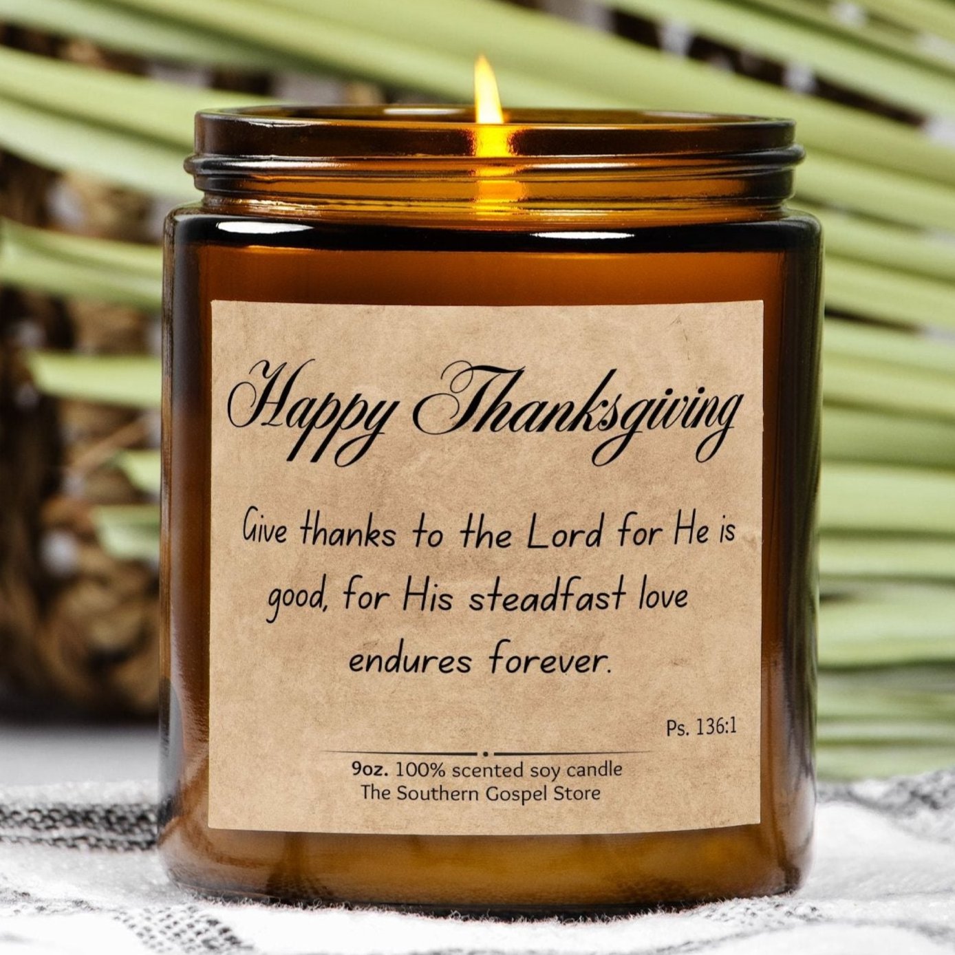 Give Thanks To The Lord Thanksgiving Candle Amber Jar 9oz