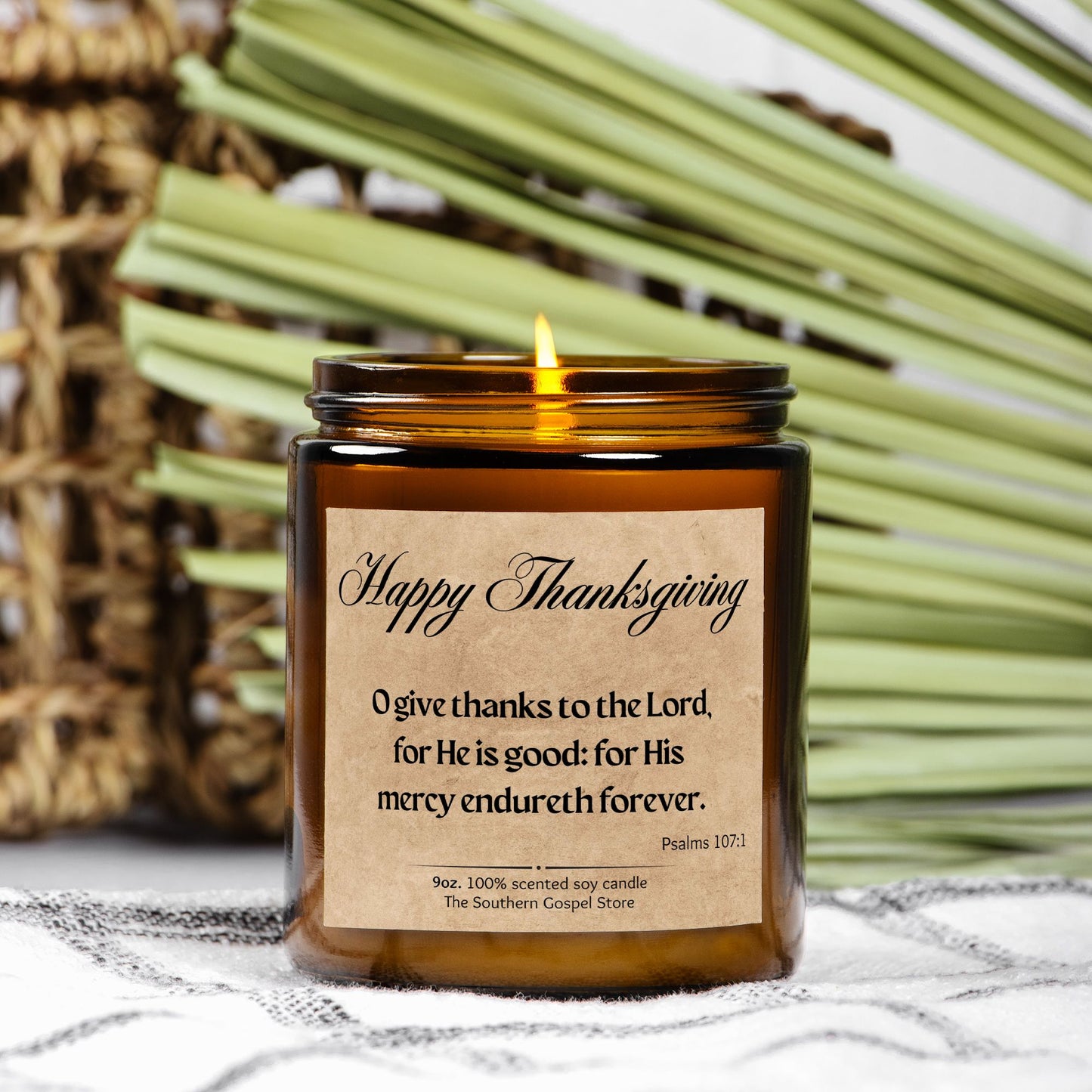 O Give Thanks To The Lord Thanksgiving Candle Amber Jar 9oz