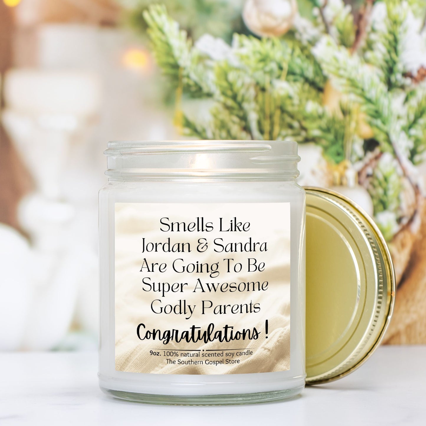 Personalized New Godly Parents Candle Clear Jar - 9oz