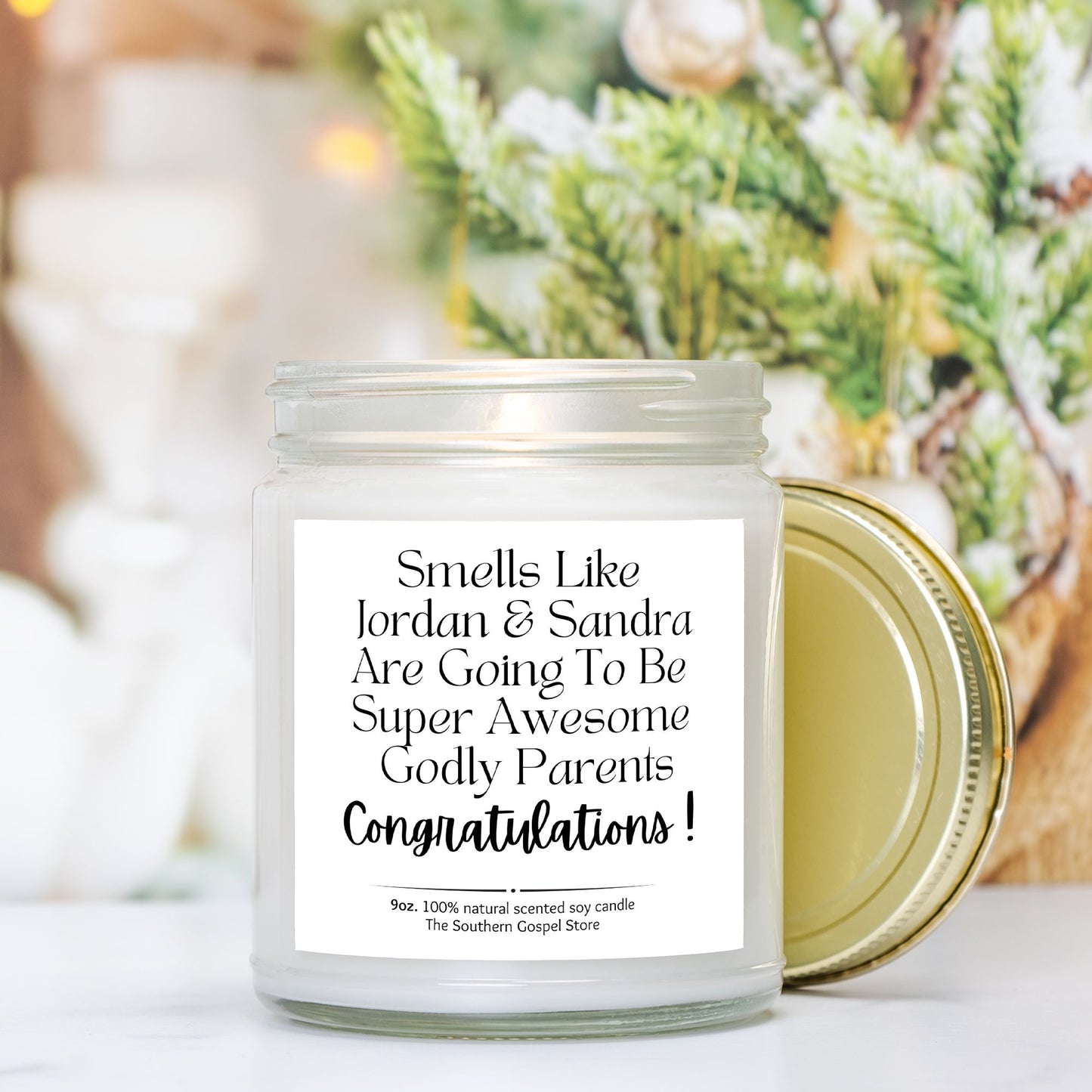 Personalized New Godly Parents Candle Clear Jar 9oz