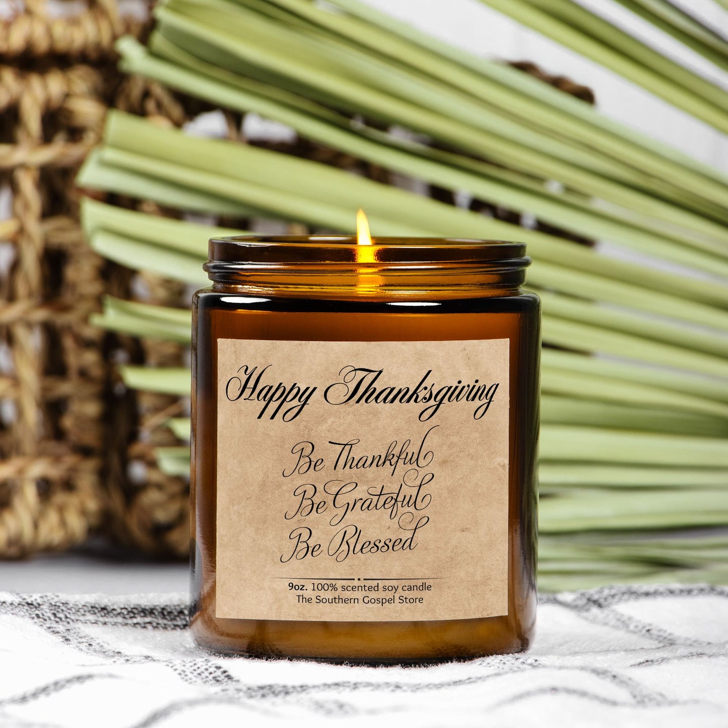 Be Thankful Be Grateful Be Blessed Thanksgiving Candle Amber Jar 9oz