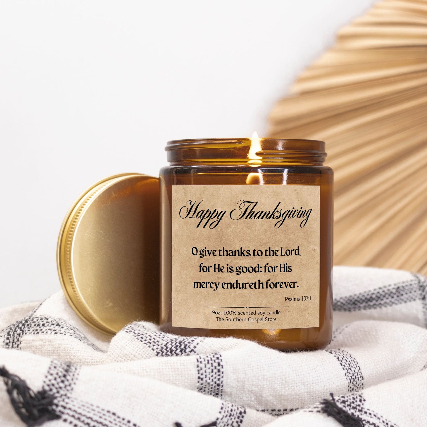O Give Thanks To The Lord Thanksgiving Candle Amber Jar 9oz