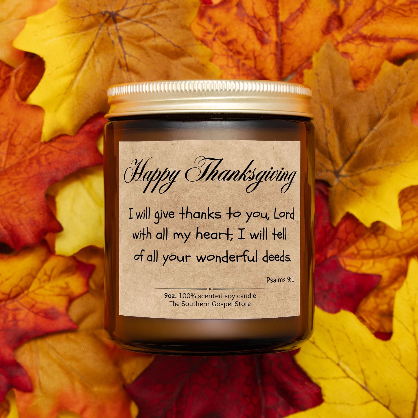 I Will Give Thanks To You Thanksgiving Candle Amber Jar 9oz