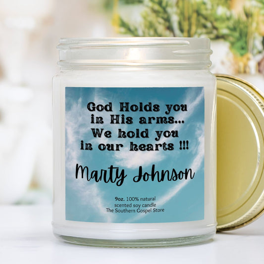 Personalize God Holds You In His Arms Candle Clear Jar - 9oz