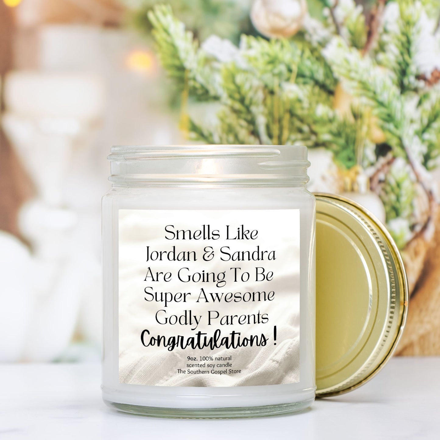 Personalized New Godly Parents Candle Clear Jar - 9oz