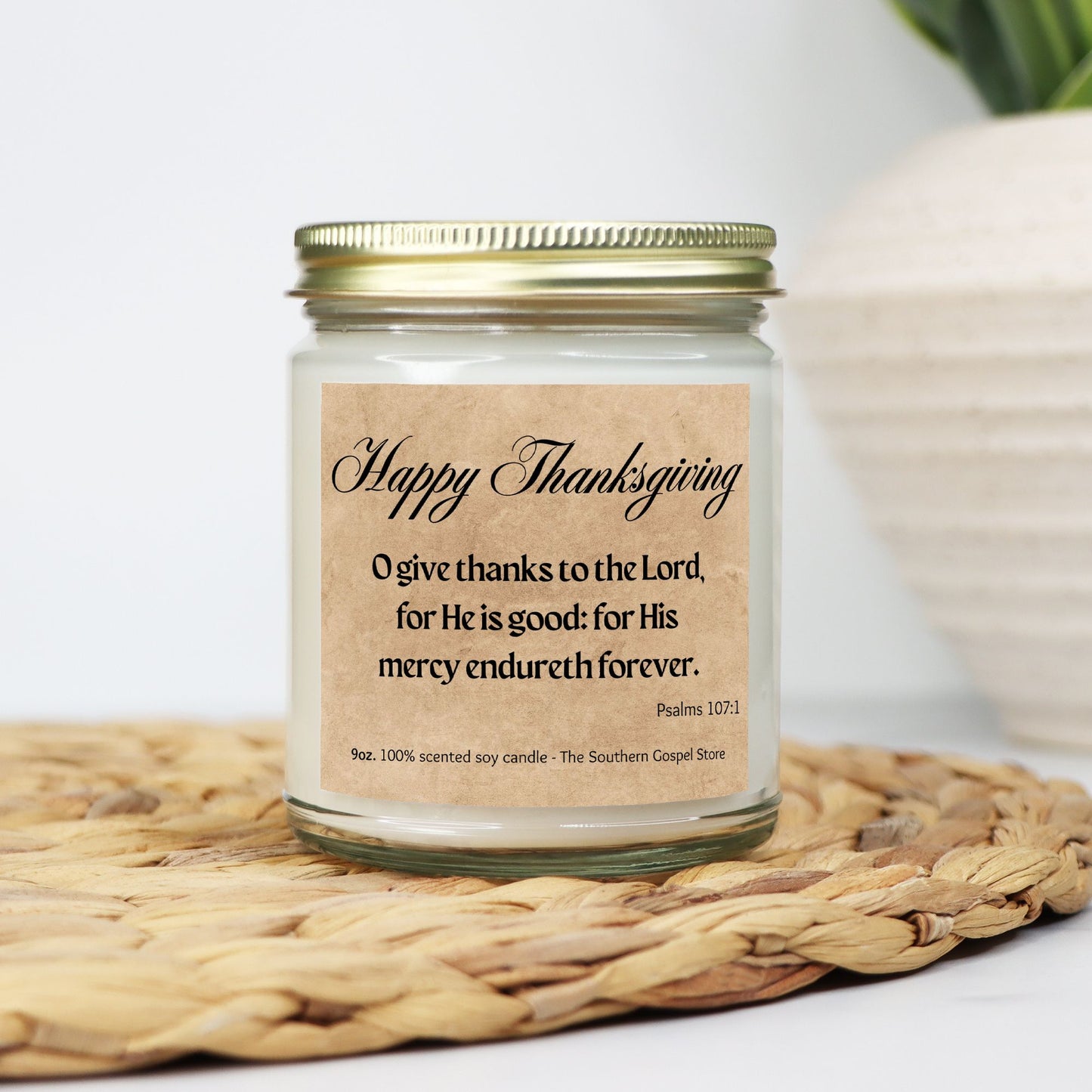 Give Thanks To The Lord Thanksgiving Candle Clear Jar 9oz