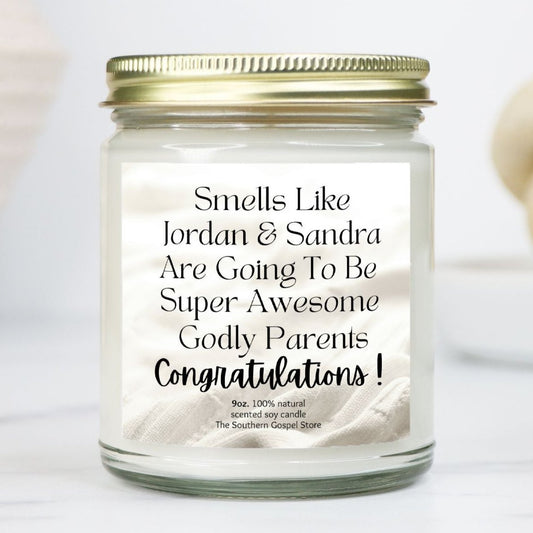 Personalized New Godly Parents Candle Clear Jar - 9oz