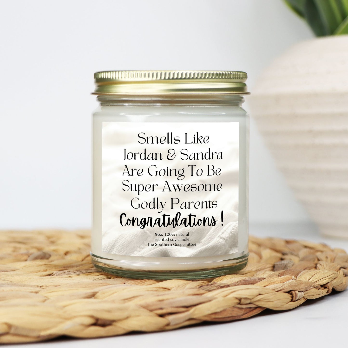 Personalized New Godly Parents Candle Clear Jar - 9oz