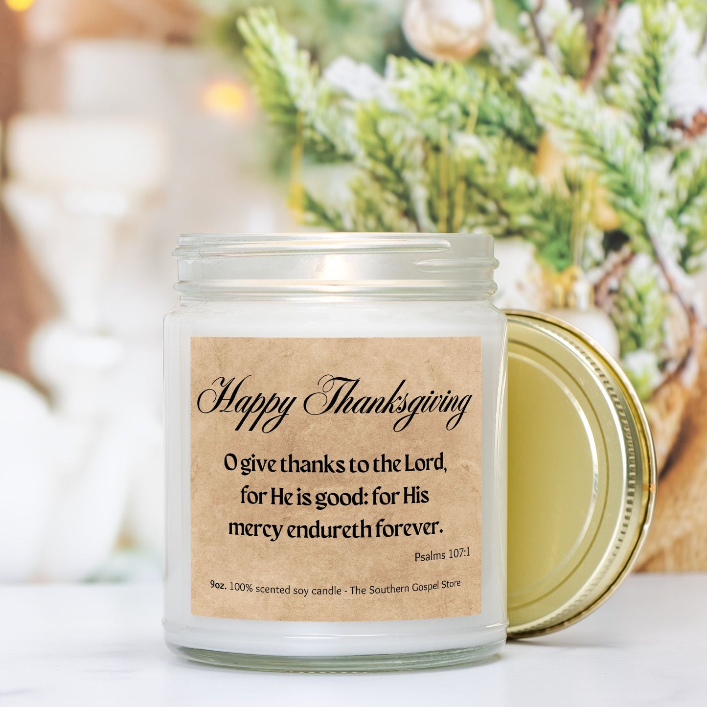 Give Thanks To The Lord Thanksgiving Candle Clear Jar 9oz