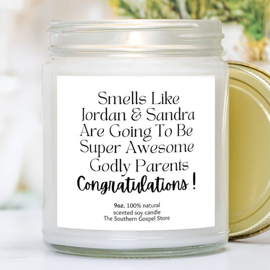 Personalized New Godly Parents Candle Clear Jar 9oz