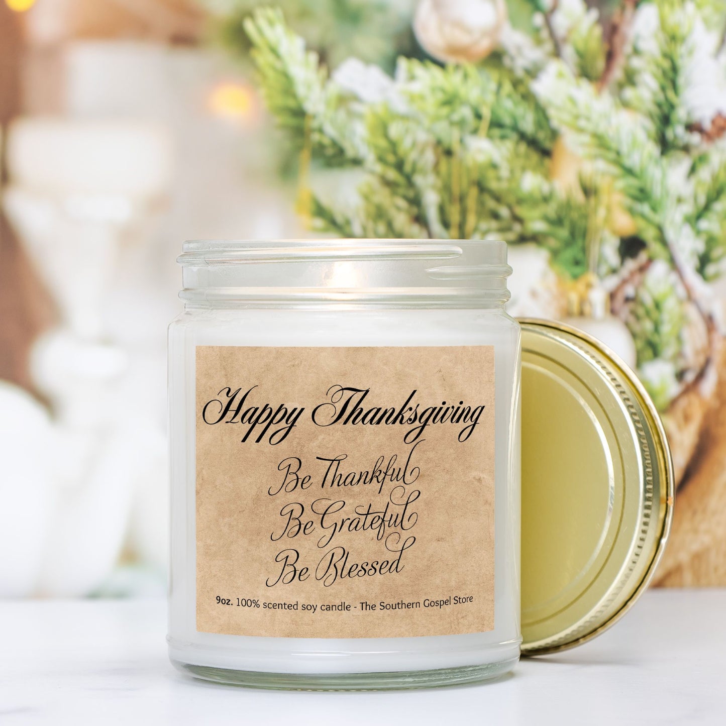 Be Thankful - Be Grateful - Be Blessed - Thanksgiving Candle Clear Jar 9oz