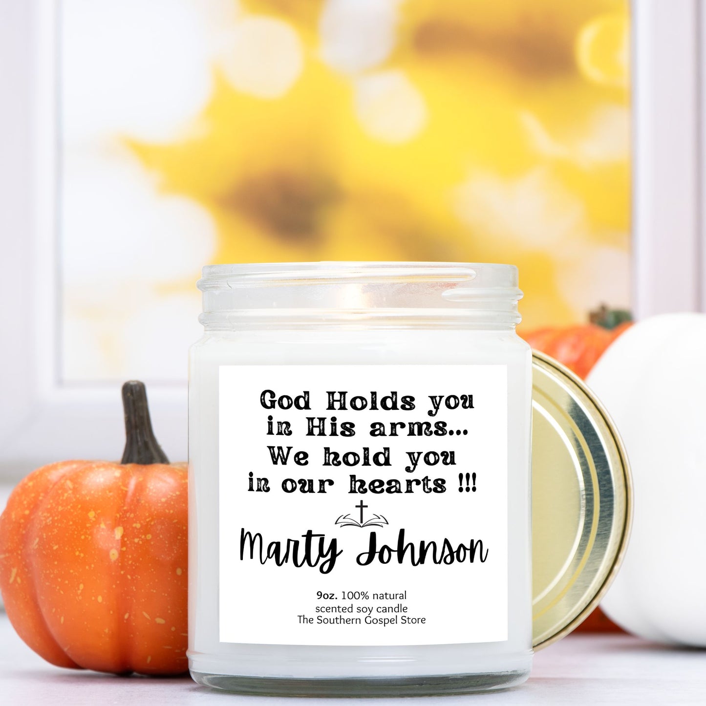 Personalize God Holds You In His Arms Candle Clear Jar 9oz