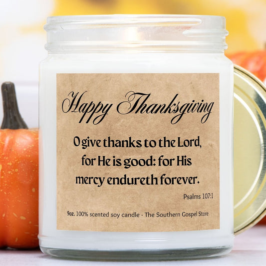 Give Thanks To The Lord Thanksgiving Candle Clear Jar 9oz