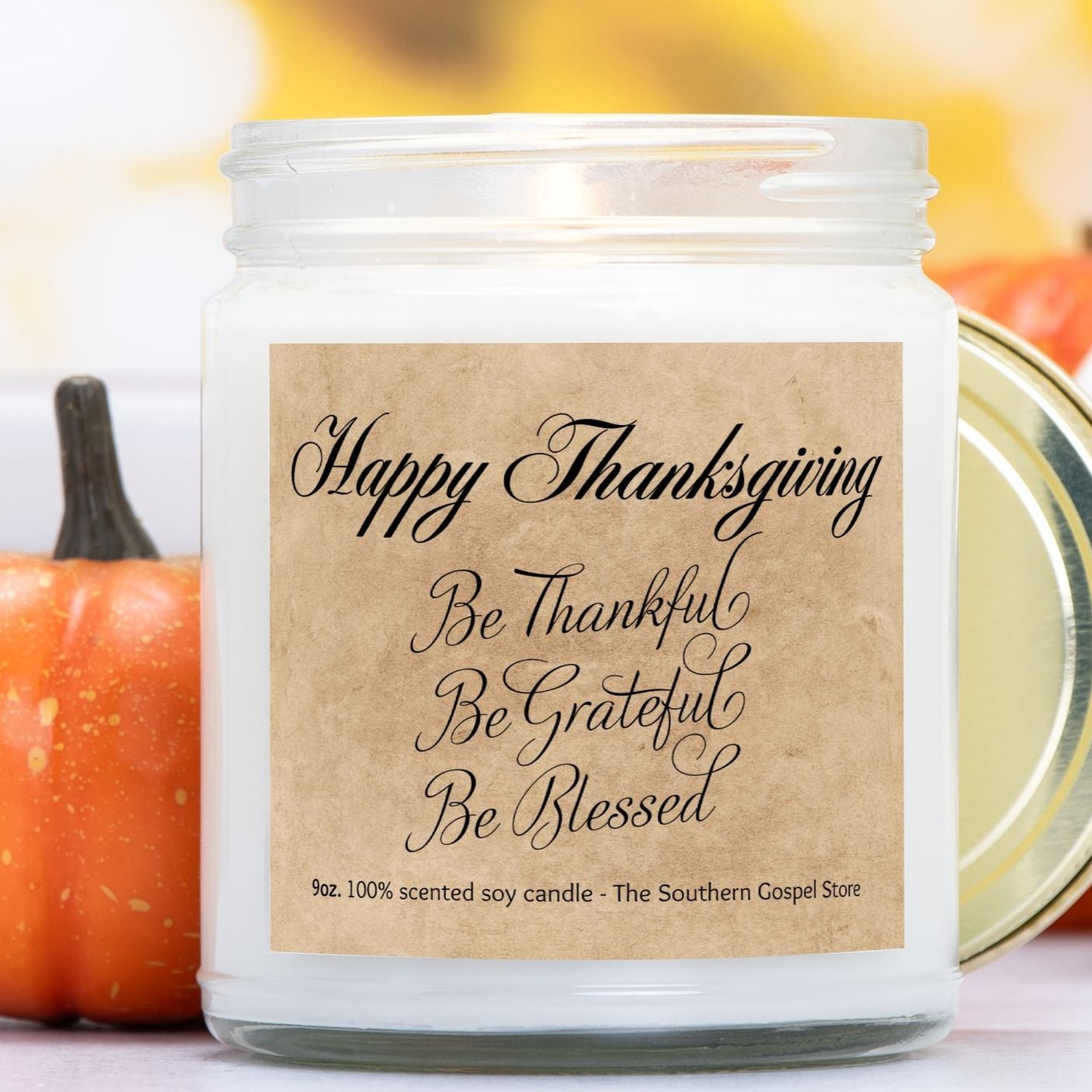 Be Thankful - Be Grateful - Be Blessed - Thanksgiving Candle Clear Jar 9oz