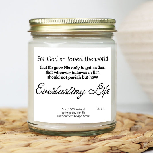 For God So Loved The World - John 3:16 Candle Clear Jar 9oz