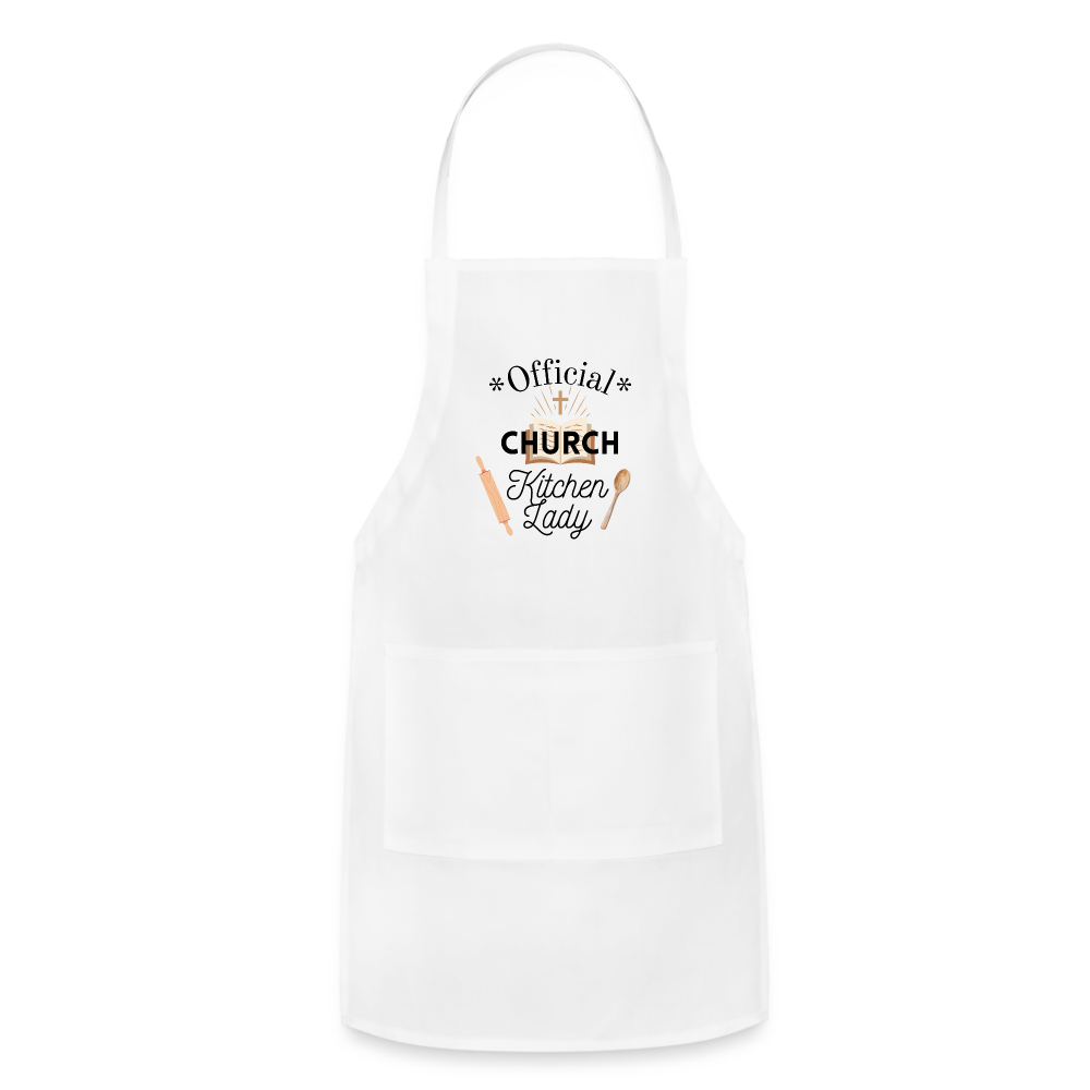 "Official Church Kitchen Lady Adjustable Apron - white